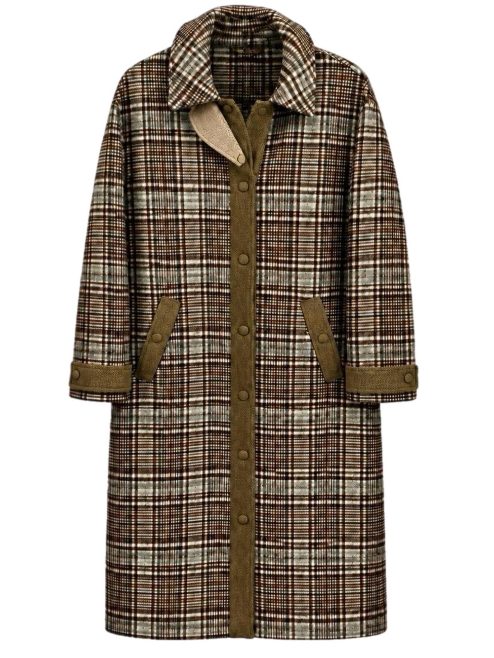 NWT Avec Les Filles Plaid Longline Coat with Herringbone Trim - Size M